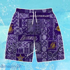 Los Angeles Lakers Team Logo Tropical Pattern Hawaiian Shirt & Short Product Photo 3