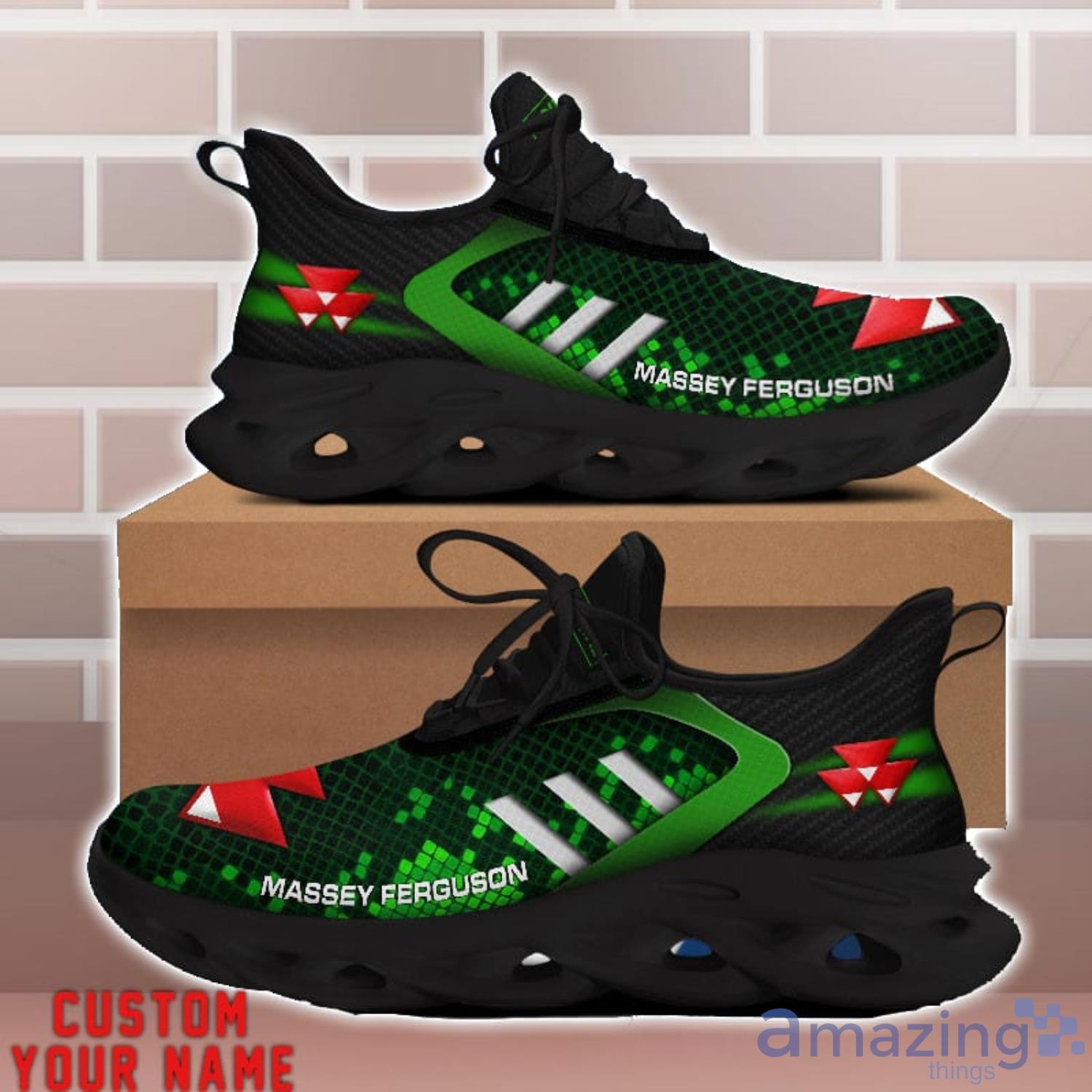 Massey Ferguson Shoes Green Square Pattern Custom Name Max Soul Sneakers For Men Women image Massey Ferguson Shoes Green Square Pattern Custom Name Max Soul Sneakers For Men Women Product Photo 2