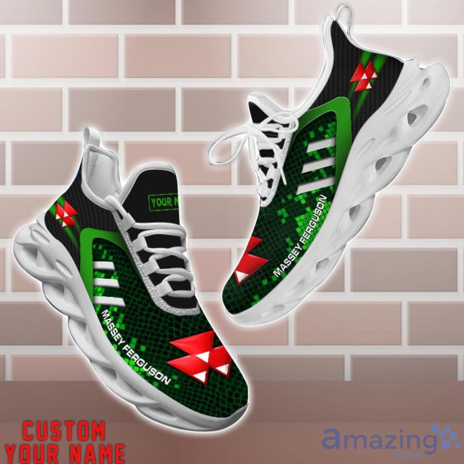 Massey Ferguson Shoes Green Square Pattern Custom Name Max Soul Sneakers For Men Women image Massey Ferguson Shoes Green Square Pattern Custom Name Max Soul Sneakers For Men Women Product Photo 1