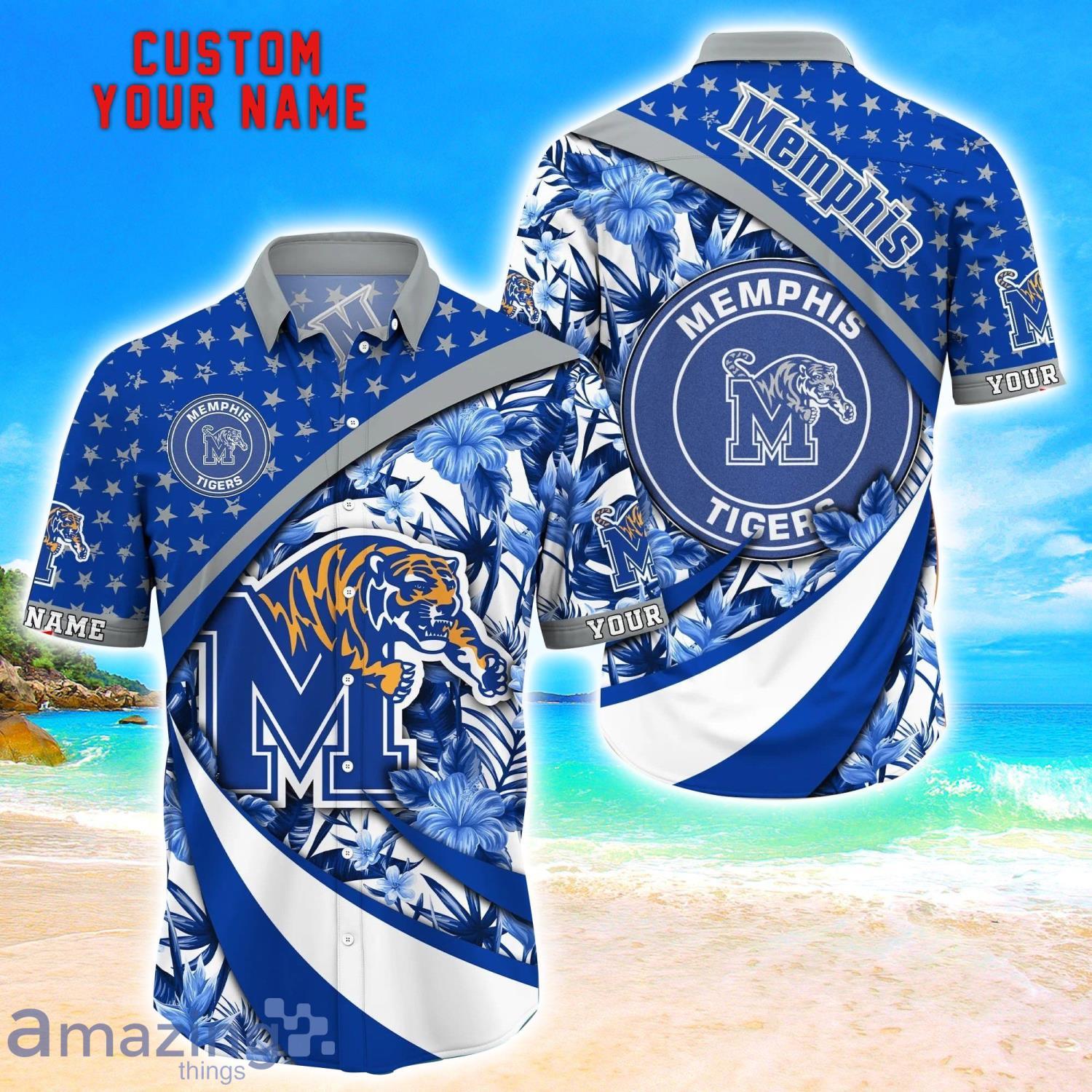 Memphis Tigers Custom Name Floral Hawaiian Shirt Summer Beach Shirt For Fans image Memphis Tigers Custom Name Floral Hawaiian Shirt Summer Beach Shirt For Fans Product Photo 1