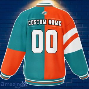 Miami Dolphins Baseball Jacket Custom Number & Name Youth Style For Fans Product Photo 2