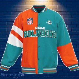 Miami Dolphins Baseball Jacket Custom Number & Name Youth Style For Fans Product Photo 3