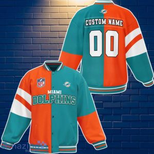 Miami Dolphins Baseball Jacket Custom Number & Name Youth Style For Fans Product Photo 1