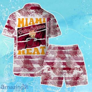 Miami Heat Team Logo Pattern Leaves Tropical Hawaiian Shirt & Short Product Photo 2