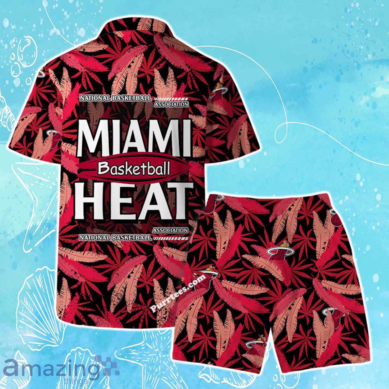 Miami Heat Team Logo Pattern Leaves Vintage Art Hawaiian Shirt & Short image Miami Heat Team Logo Pattern Leaves Vintage Art Hawaiian Shirt & Short Product Photo 2