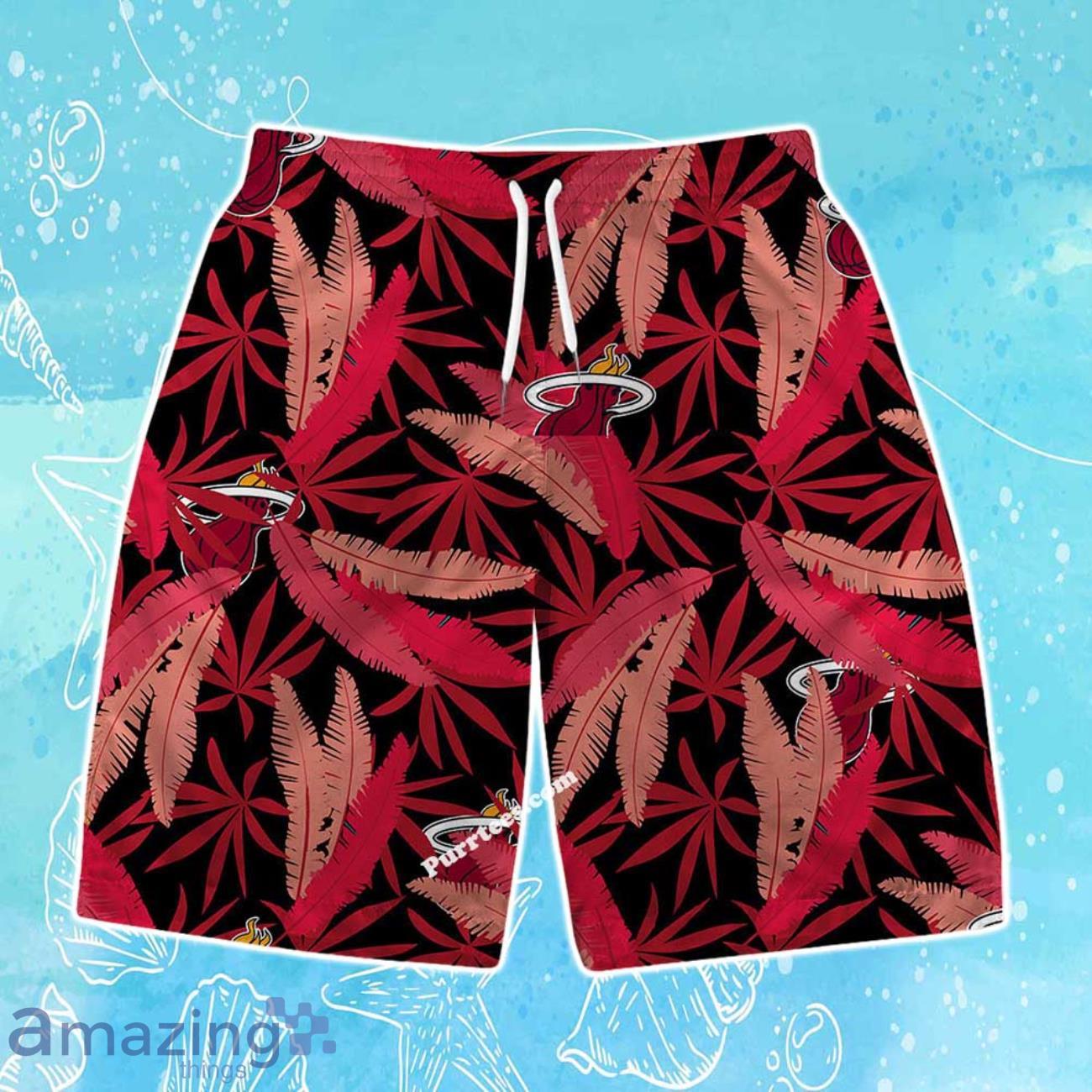 Miami Heat Team Logo Pattern Leaves Vintage Art Hawaiian Shirt & Short image Miami Heat Team Logo Pattern Leaves Vintage Art Hawaiian Shirt & Short Product Photo 3