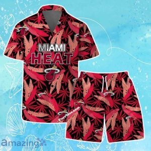 Miami Heat Team Logo Pattern Leaves Vintage Art Hawaiian Shirt & Short Product Photo 1