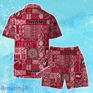 Miami Heat Team Logo Tropical Pattern Hawaiian Shirt & Short Product Photo 2