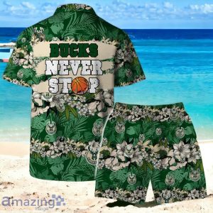 Milwaukee Bucks Team Logo Pattern Never Stop Hawaiian Shirt And Short Product Photo 2