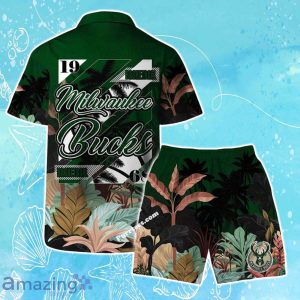 Milwaukee Bucks Team Logo Pattern Tropical Hawaiian Shirt & Short Product Photo 2