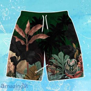 Milwaukee Bucks Team Logo Pattern Tropical Hawaiian Shirt & Short Product Photo 3