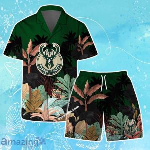 Milwaukee Bucks Team Logo Pattern Tropical Hawaiian Shirt & Short Product Photo 1