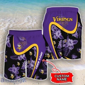 Minnesota Vikings NFL Floral Hawaiian Shirt And Shorts Custom Name Casual Comfort Combo For Fans Product Photo 3