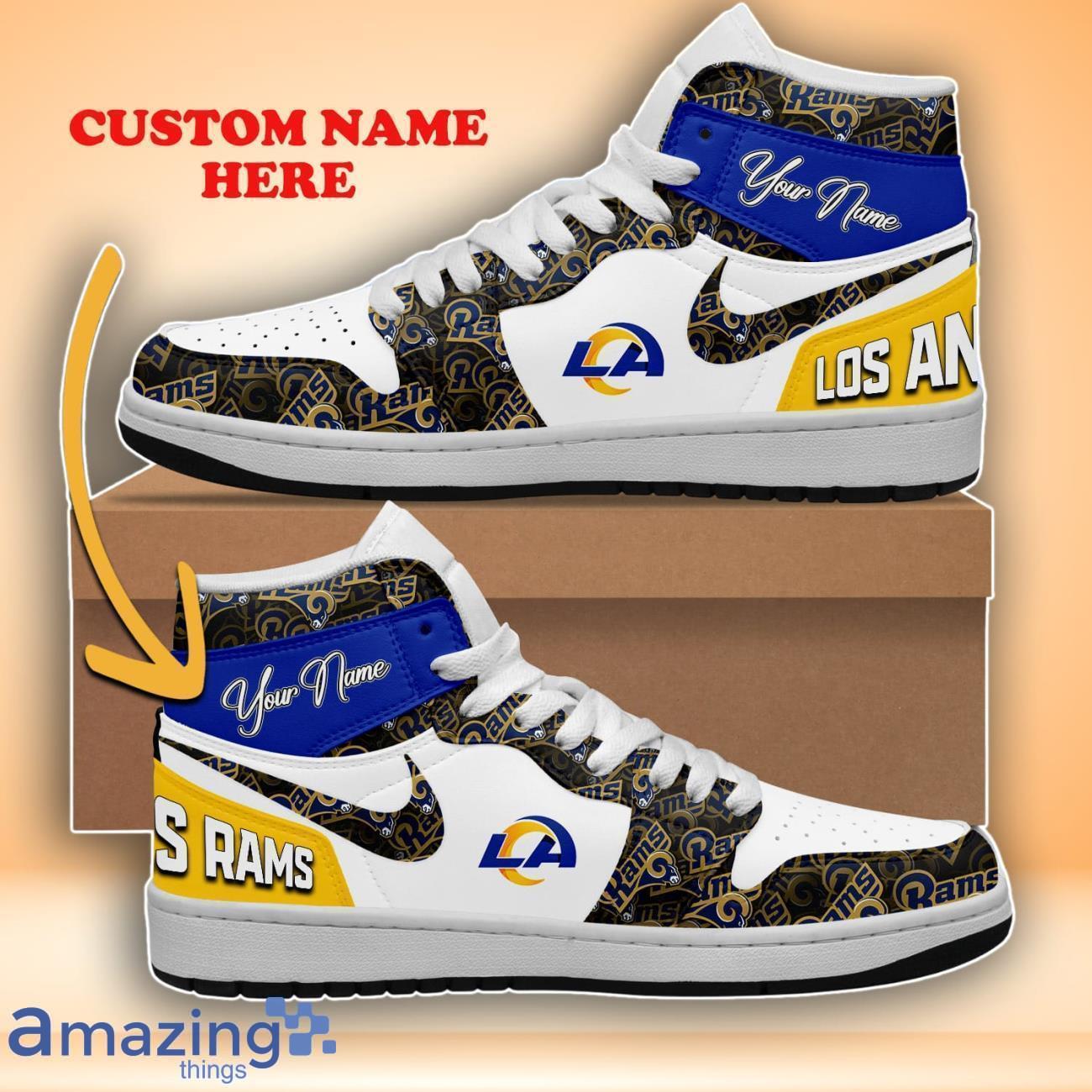 Los Angeles Rams Custom Name Air Jordan High Top Trendy Style For Fans image Los Angeles Rams Custom Name Air Jordan High Top Trendy Style For Fans Product Photo 1