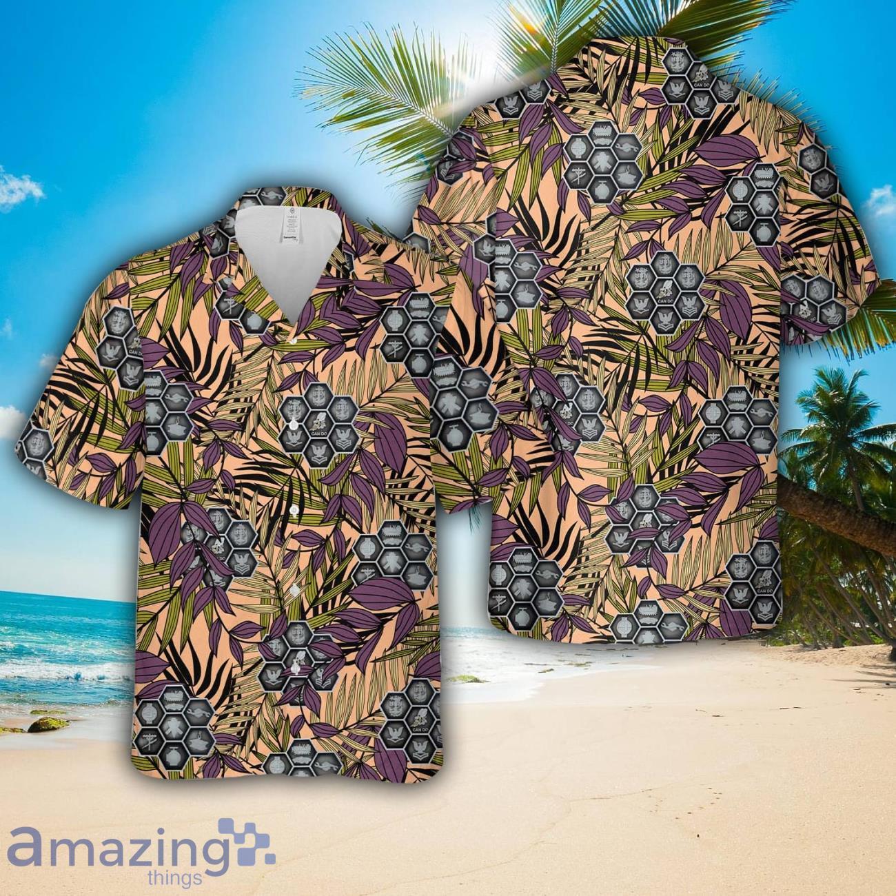 U.S. Navy Seabee Honycomb Hawaiian Shirt US Navy Summer Beach Shirt Product Photo 1