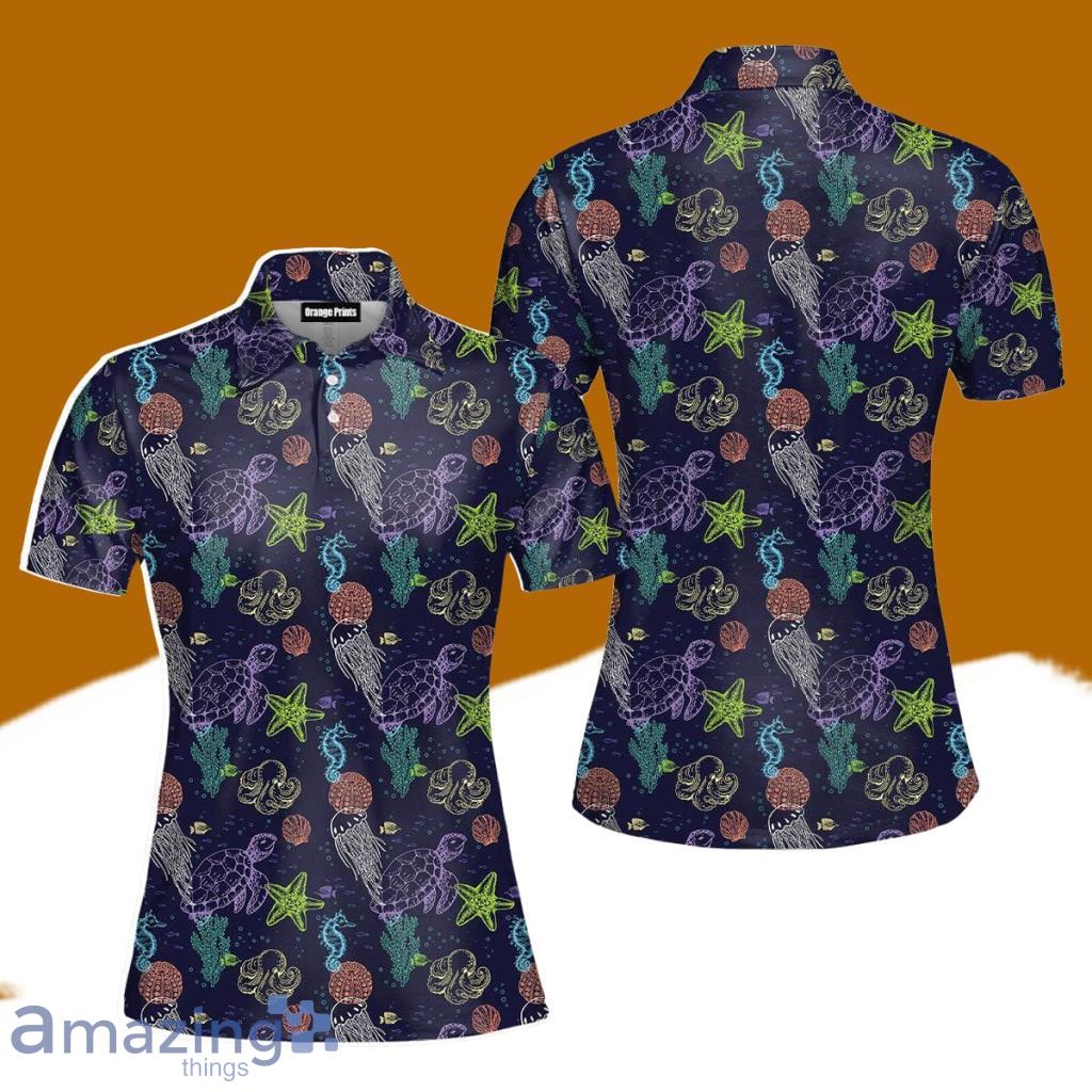 Neon Colorful Sea Life Polo Shirt For Women Gift Golf Lover image Neon Colorful Sea Life Polo Shirt For Women Gift Golf Lover Product Photo 1