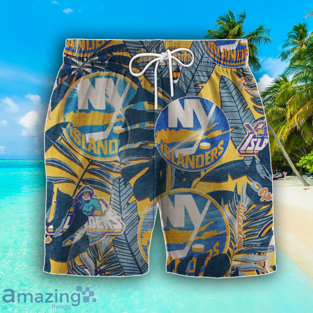New York Islanders Set Hawaiian Shirt And Shorts Combo Retro Style For Fans image New York Islanders Set Hawaiian Shirt And Shorts Combo Retro Style For Fans Product Photo 3