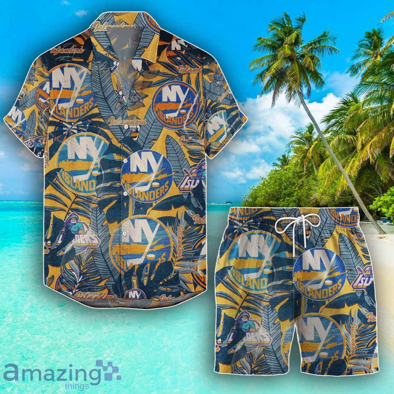 New York Islanders Set Hawaiian Shirt And Shorts Combo Retro Style For Fans image New York Islanders Set Hawaiian Shirt And Shorts Combo Retro Style For Fans Product Photo 1