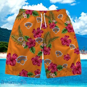 New York Knicks Team Logo Hawaiian Shirt And Short Floral Pattern Product Photo 3