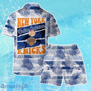 New York Knicks Team Logo Pattern Leaves Tropical Hawaiian Shirt & Short Product Photo 2
