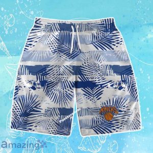 New York Knicks Team Logo Pattern Leaves Tropical Hawaiian Shirt & Short Product Photo 3