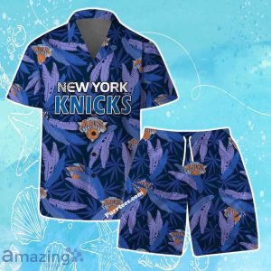 New York Knicks Team Logo Pattern Leaves Vintage Art Hawaiian Shirt & Short Product Photo 1