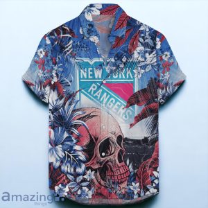 New York Rangers NHL Hawaiian Shirt Tropical Skull Design For Men Women Product Photo 1