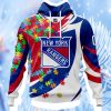 Nhl New York Rangers Autism Awareness Personalized Name & Number 3D Hoodie 3D All Over Print Attract Gift For Men And Women