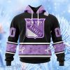 Nhl New York Rangers Special Black And Lavender Hockey Fight Cancer Design Personalized Hoodie 3D All Over Print Attract Gift For Men And Women