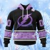 Nhl Tampa Bay Lightning Special Black And Lavender Hockey Fight Cancer Design Personalized Hoodie 3D All Over Print Attract Gift For Men And Women