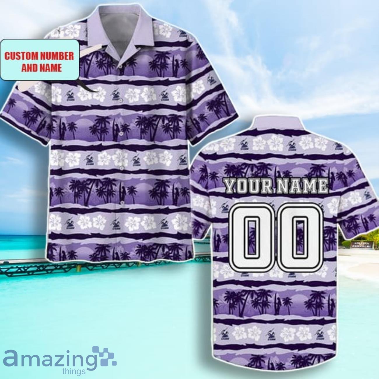 NRL Melbourne Storm Combo Hawaiian Shirt And Shorts Custom Number & Name Trendy Combo For Fans image NRL Melbourne Storm Combo Hawaiian Shirt And Shorts Custom Number & Name Trendy Combo For Fans Product Photo 2