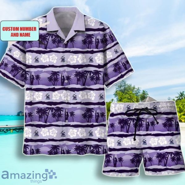 NRL Melbourne Storm Combo Hawaiian Shirt And Shorts Custom Number & Name Trendy Combo For Fans Product Photo 1