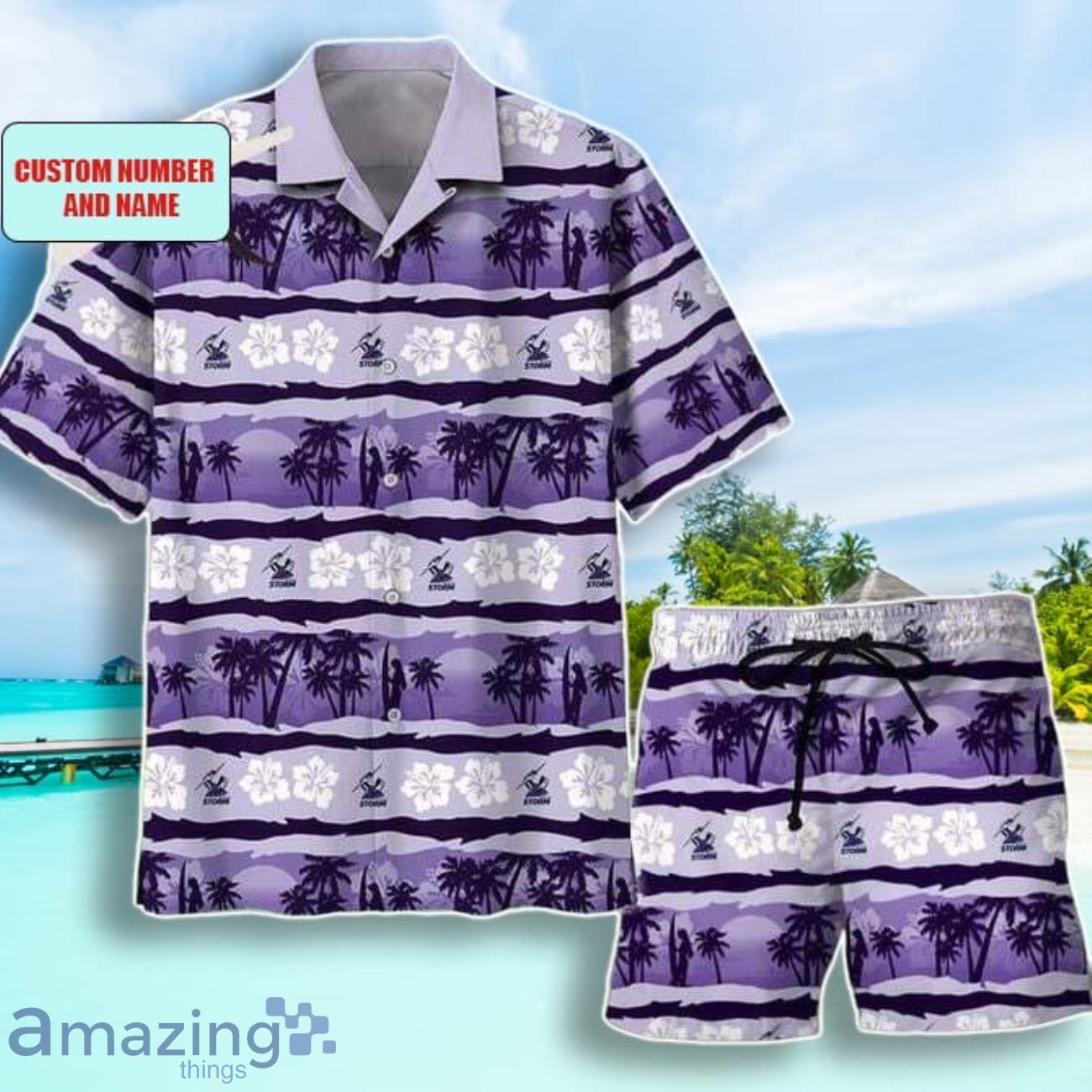 NRL Melbourne Storm Combo Hawaiian Shirt And Shorts Custom Number & Name Trendy Combo For Fans image NRL Melbourne Storm Combo Hawaiian Shirt And Shorts Custom Number & Name Trendy Combo For Fans Product Photo 1