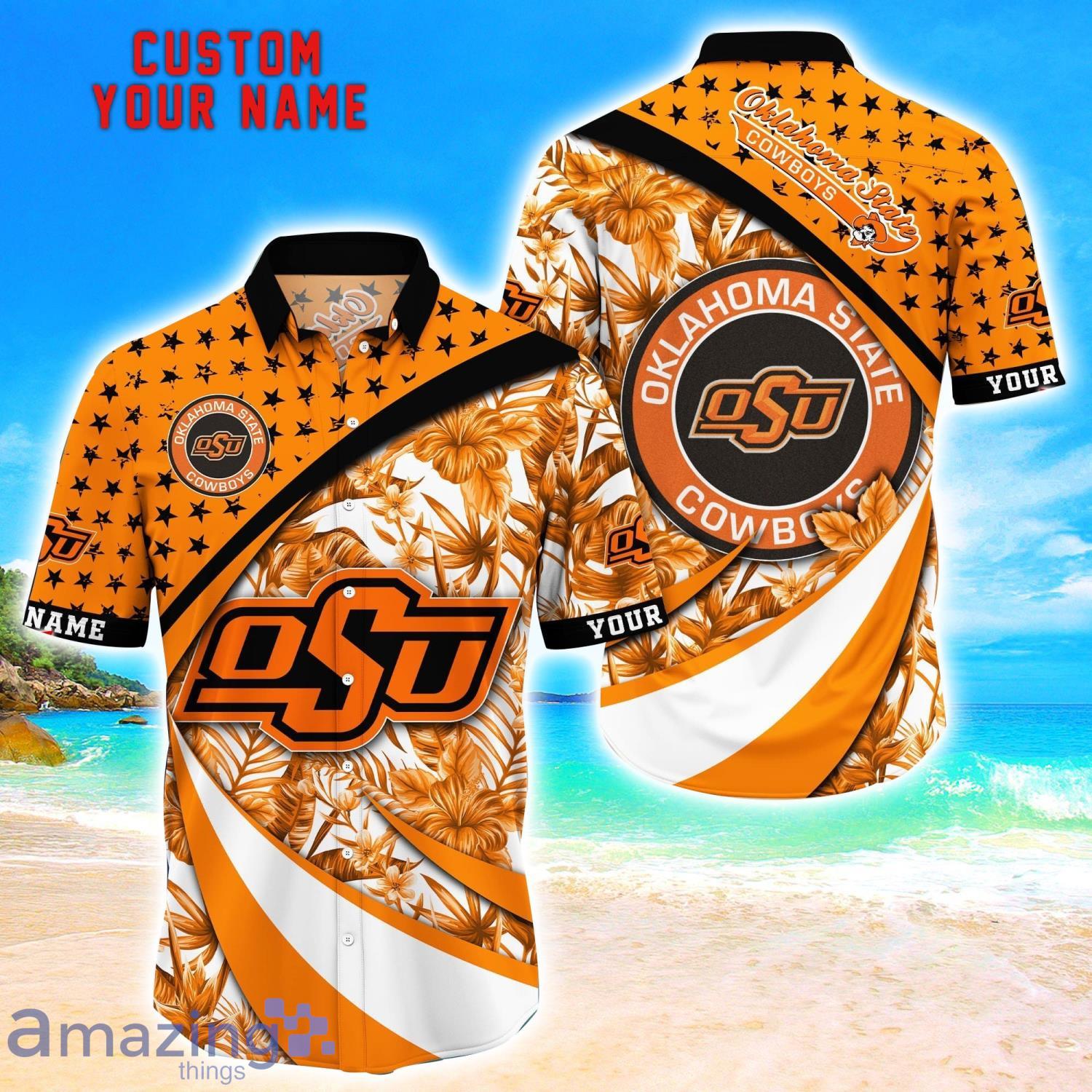 Oklahoma State Cowboys Custom Name Floral Hawaiian Shirt Summer Beach Shirt For Fans image Oklahoma State Cowboys Custom Name Floral Hawaiian Shirt Summer Beach Shirt For Fans Product Photo 1