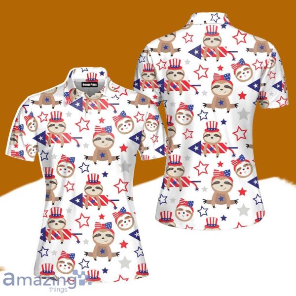Patriotic Sloth Bears 4th Of July Polo Shirt For Women Gift Golf Lover Product Photo 1