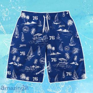 Philadelphia 76ers Team Logo Beach Vibes Pattern Hawaiian Shirt & Short Product Photo 3
