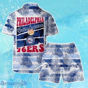 Philadelphia 76ers Team Logo Pattern Leaves Tropical Hawaiian Shirt & Short Product Photo 2