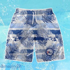Philadelphia 76ers Team Logo Pattern Leaves Tropical Hawaiian Shirt & Short Product Photo 3