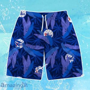 Philadelphia 76ers Team Logo Pattern Leaves Vintage Art Hawaiian Shirt & Short Product Photo 3