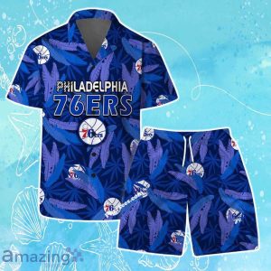 Philadelphia 76ers Team Logo Pattern Leaves Vintage Art Hawaiian Shirt & Short Product Photo 1