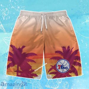 Philadelphia 76ers Team Logo Pattern Sunset Tropical Hawaiian Shirt & Short Product Photo 3