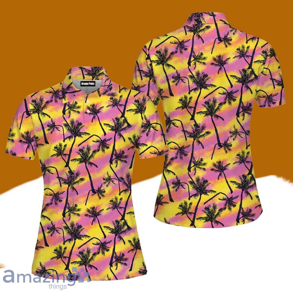 Pink And Yellow Palm Trees Beach Polo Shirt For Women Gift Golf Lover image Pink And Yellow Palm Trees Beach Polo Shirt For Women Gift Golf Lover Product Photo 1