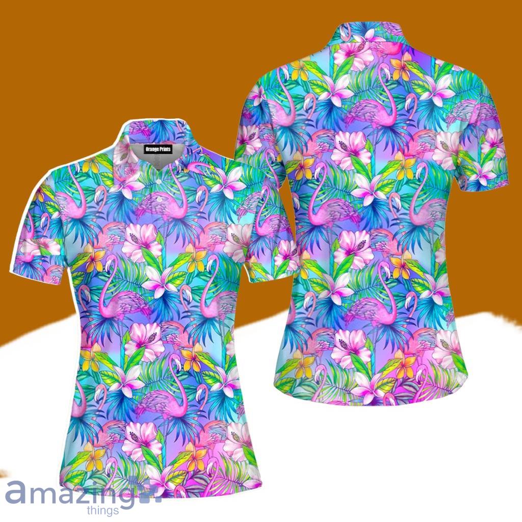 Pink Flamingo Tropical Polo Shirt For Women Gift Golf Lover image Pink Flamingo Tropical Polo Shirt For Women Gift Golf Lover Product Photo 1