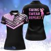 Pink Watercolor American Flag Custom Name Swing Swear Repeat Black Polo Shirt