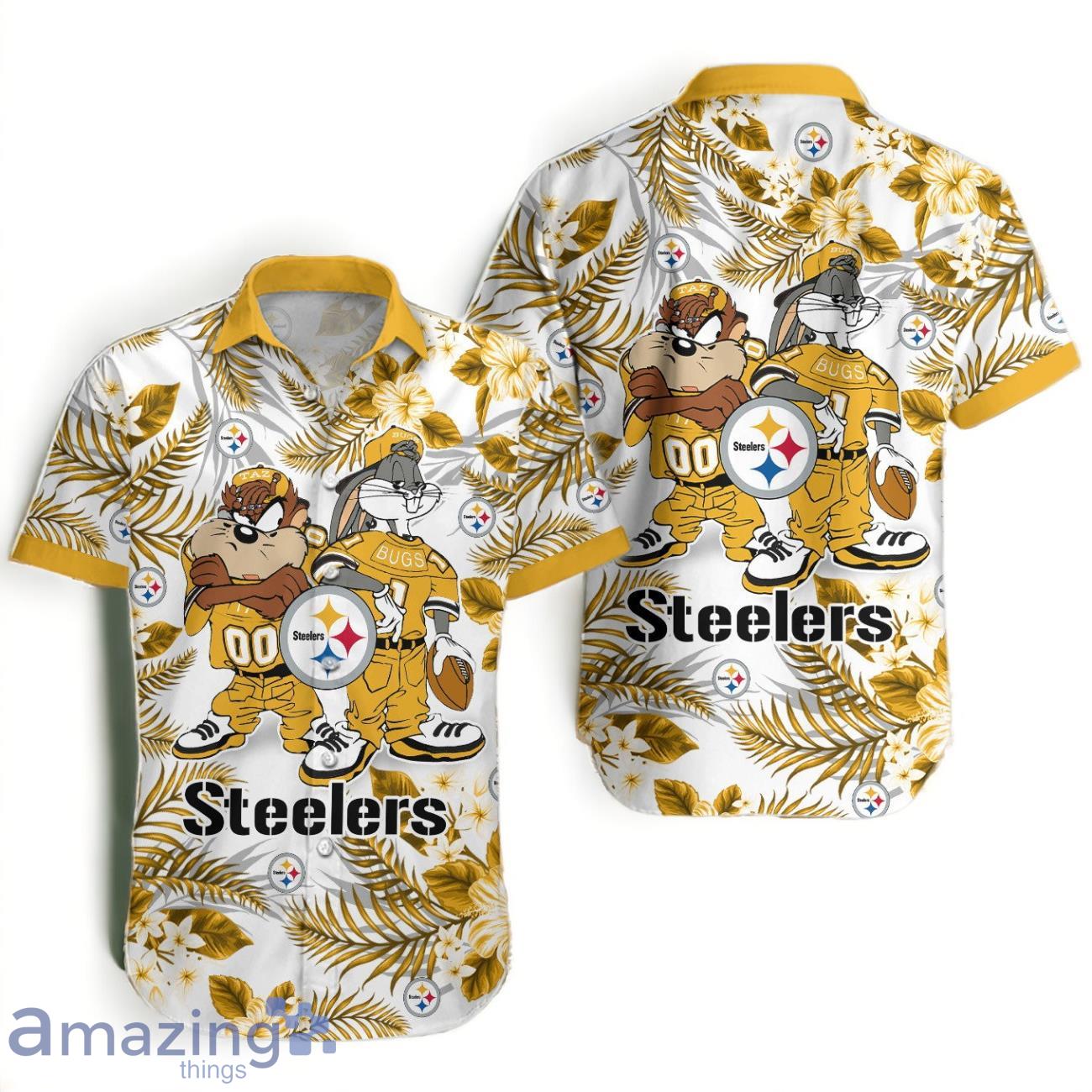 Pittsburgh Steelers Hawaiian Shirt Taz and Bugs For NFL Team image Pittsburgh Steelers Hawaiian Shirt Taz and Bugs For NFL Team Product Photo 1