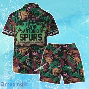 San Antonio Spurs Team Logo Pattern Aloha Colorful Hawaiian Shirt & Short Product Photo 2