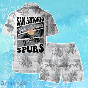 San Antonio Spurs Team Logo Pattern Leaves Tropical Hawaiian Shirt & Short Product Photo 2