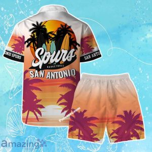 San Antonio Spurs Team Logo Pattern Sunset Tropical Hawaiian Shirt & Short Product Photo 2