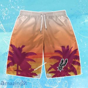 San Antonio Spurs Team Logo Pattern Sunset Tropical Hawaiian Shirt & Short Product Photo 3
