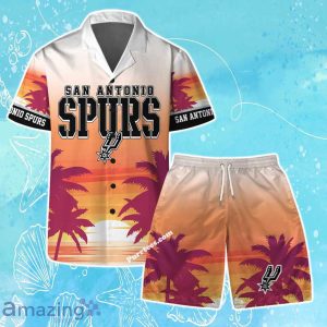 San Antonio Spurs Team Logo Pattern Sunset Tropical Hawaiian Shirt & Short Product Photo 1